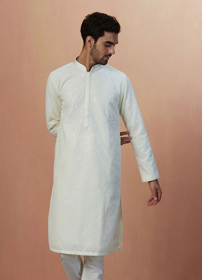 Seashell White Chikankari Kurta Pajama image number 1